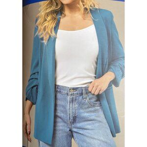 NEW Dakota Blue Crepe Blazer Women's XXL Ruched Sleeve Open front Casual